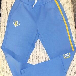 Baseball Lifestyle 101 Kids Blue Athletic Jogger Pants with Yellow Stripe